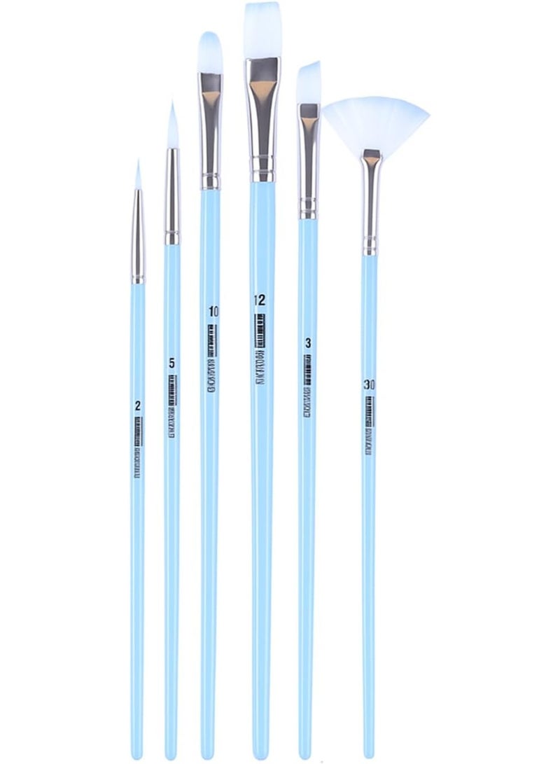 Giorgione Paint Brush Set - Set Of 6 Piece, Multi-Shape Brushes, For Acrylic, Watercolor, Oil & Canvas Painting, For Artists, Kids & Beginners (Baby Blue) - Image 4
